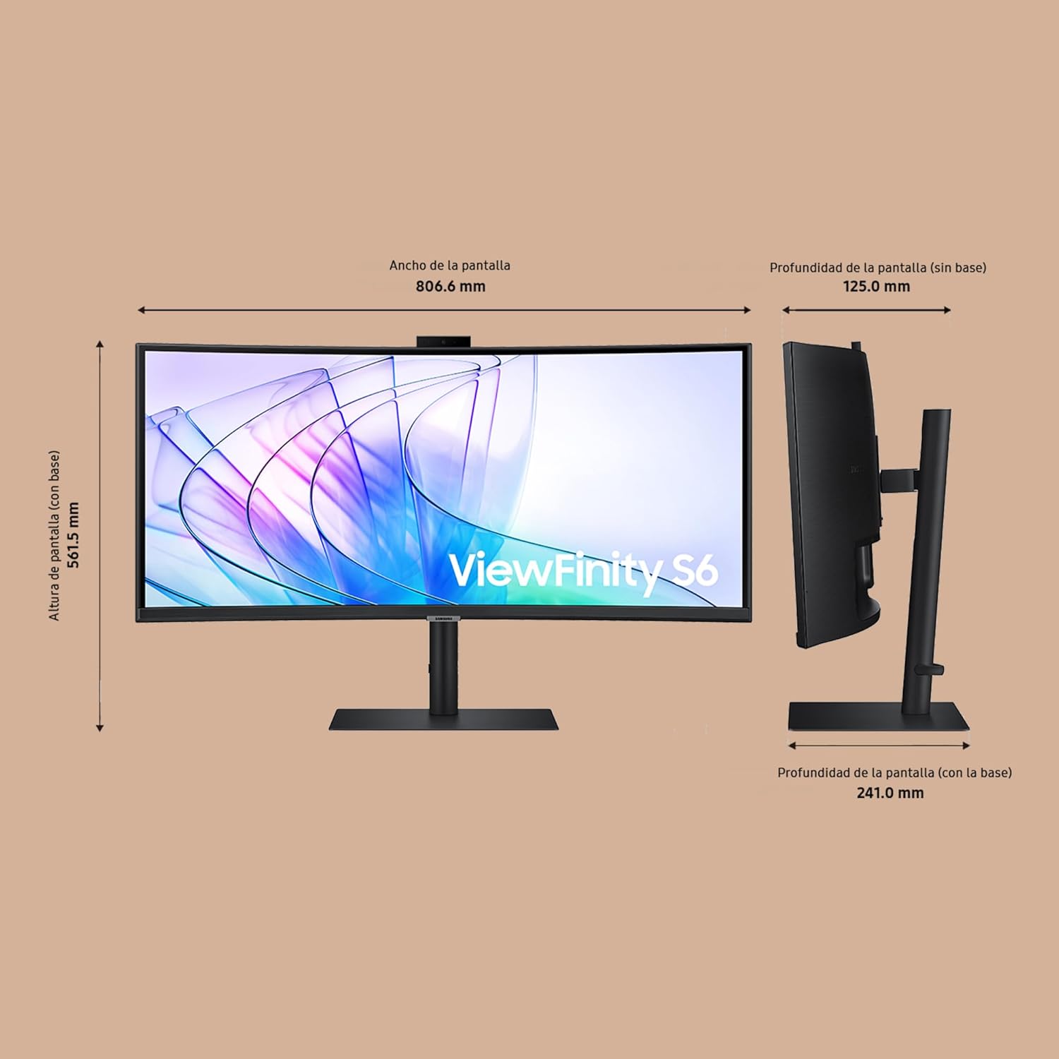 Monitor Profissional Ultra-panorâmico Curvo Samsung ViewFinity S6 S34C652VAU 34"/ UWQHD/ Webcam/ Multimédia/ Regulável em Altura/ Preto - Imagem 4