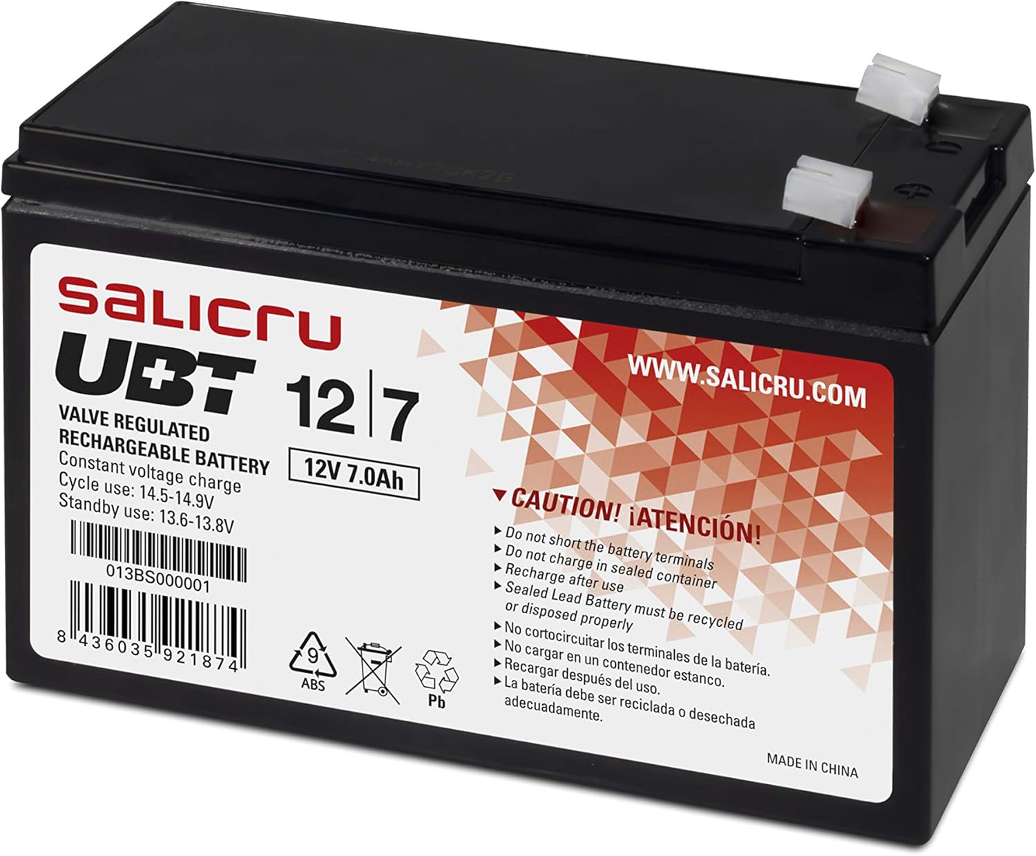 Bateria Salicru UBT 12/7 V2 compatível com SAI Salicru segundo as especificações