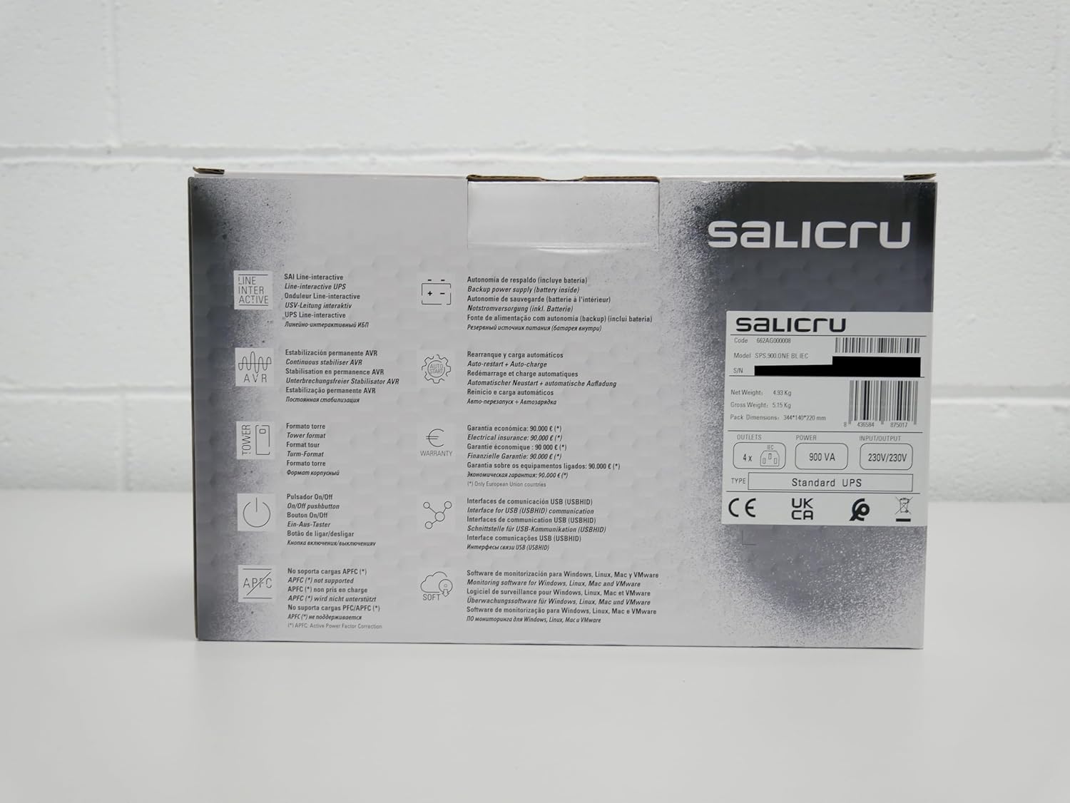 UPS Linha Interativa Salicru SPS 900 ONE BL IEC/ 900VA-480W/ 4 Saídas/ Formato Torre - Imagem 5