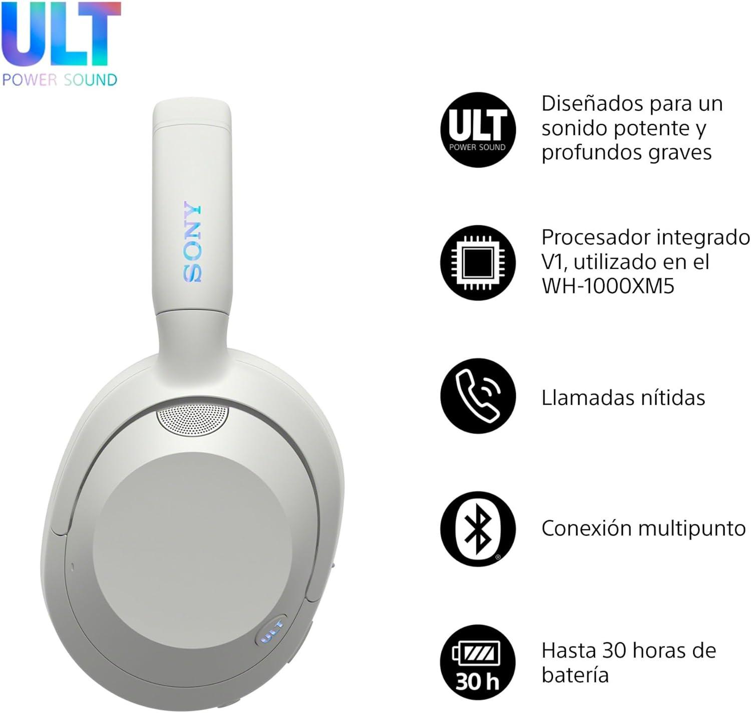 Auriculares Sem Fios Sony Ult Wear/ com Microfone/ Bluetooth/ Brancos - Imagem 2