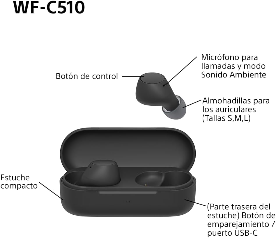 Auscultadores Bluetooth Sony WF-C510 com estojo de carregamento/ Autonomia 5h/ Pretos - Imagem 17