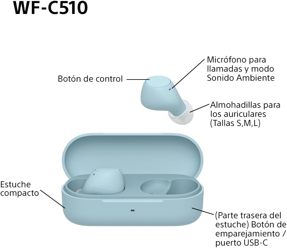 Auscultadores Bluetooth Sony WF-C510 com estojo de carregamento/ Autonomia 5h/ Azuis - Imagem 15
