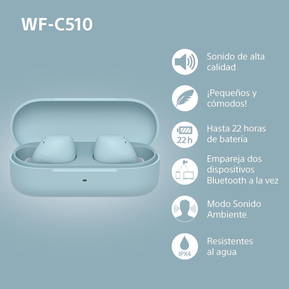 Auscultadores Bluetooth Sony WF-C510 com estojo de carregamento/ Autonomia 5h/ Azuis - Imagem 3