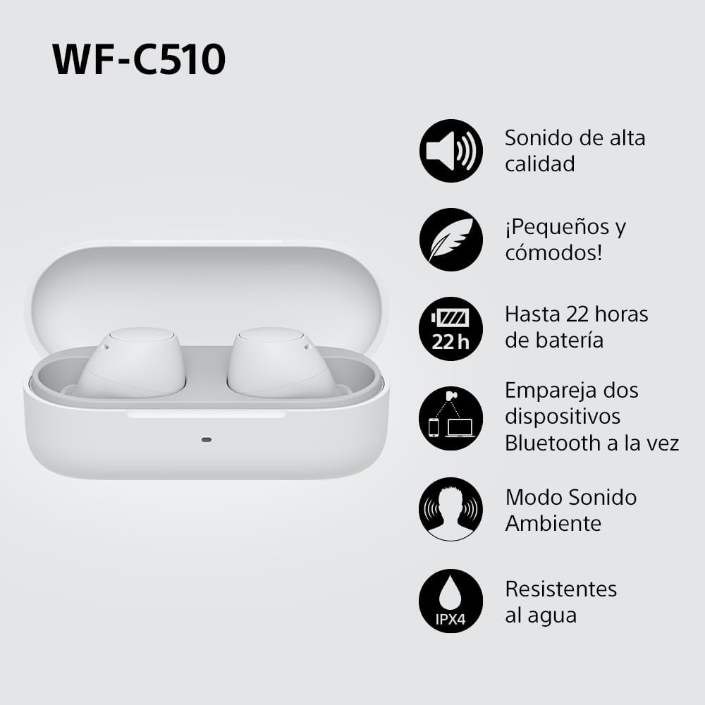 Auscultadores Bluetooth Sony WF-C510 com estojo de carregamento/ Autonomia 5h/ Brancos - Imagem 3