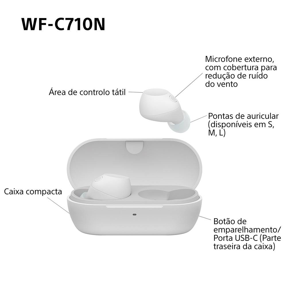Auscultadores Bluetooth Sony WF-C710N com estojo de carregamento/ Autonomia 12h/ Brancos - Imagem 10
