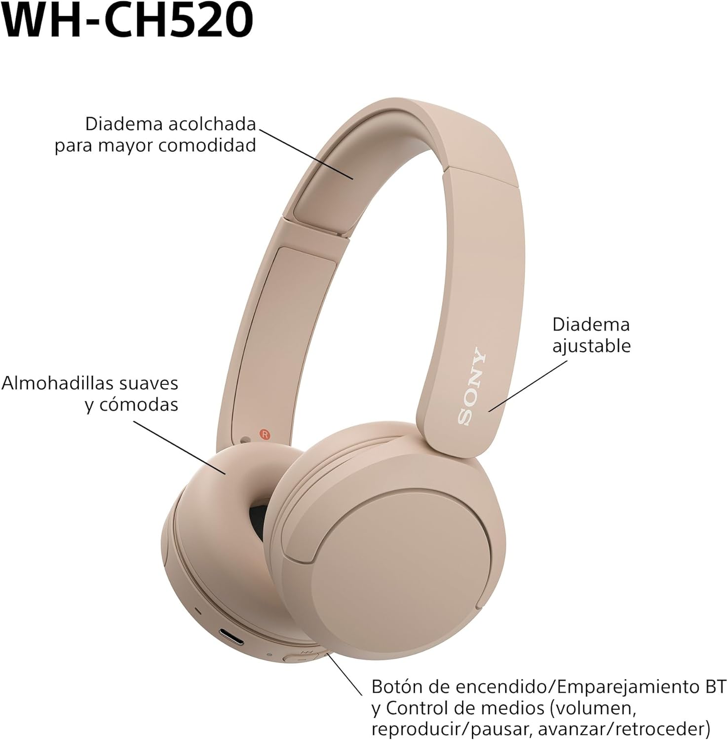Auriculares Sem Fios Sony WH-CH520/ com Microfone/ Bluetooth/ Bege - Imagem 8