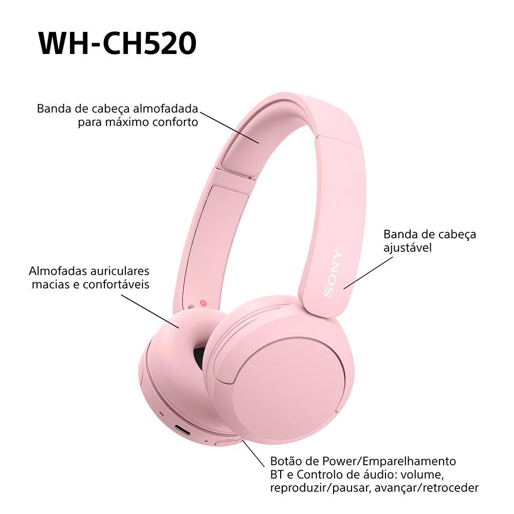 Auriculares Sem Fios Sony WH-CH520/ com Microfone/ Bluetooth/ Cor-de-rosa - Imagem 8