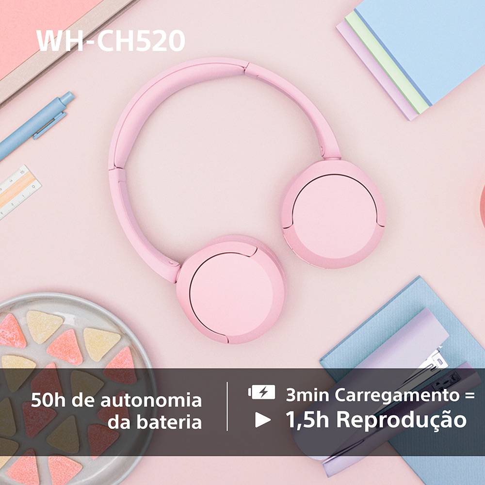 Auriculares Sem Fios Sony WH-CH520/ com Microfone/ Bluetooth/ Cor-de-rosa - Imagem 5