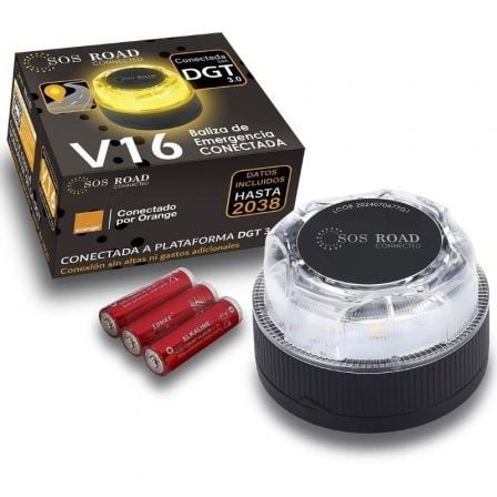 Luz de Baliza de emergência para Carro SOS Road Connected EL2024 V16 / Homologada / Base Magnética / Geolocalizável / Funciona a Pilhas