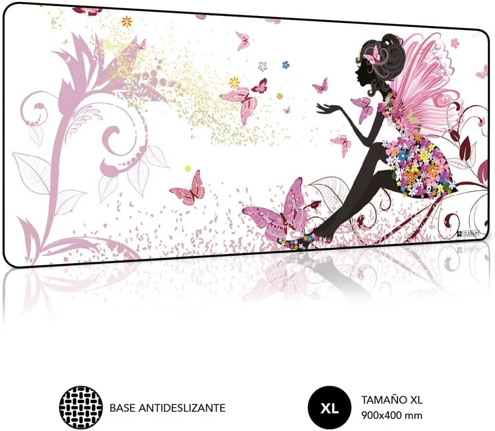 Tapete de Rato Subblim Hada XL 900x400x3mm Rosa Antiderrapante com Bordas Cosidas - Imagem 4