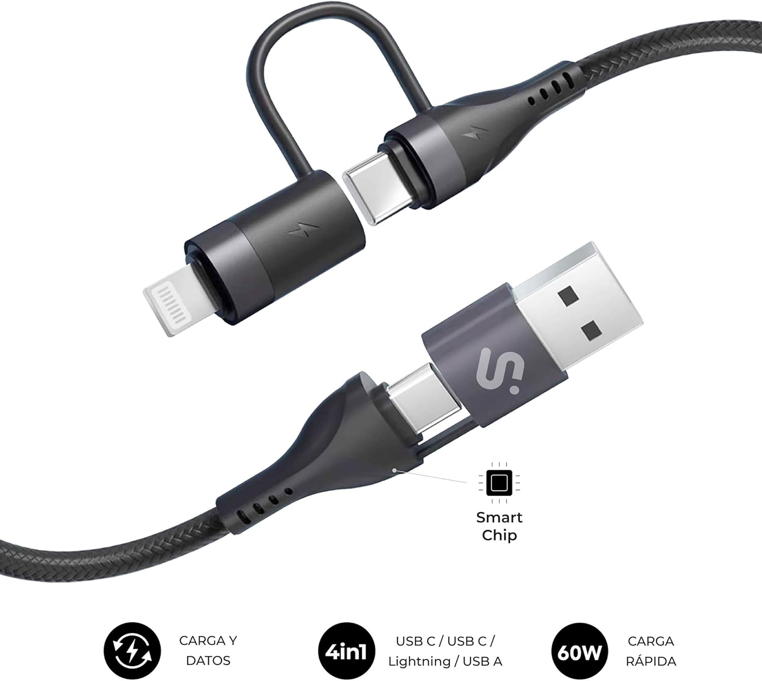 Cabo USB 2.0 Tipo-C Subblim Top 4 em 1/ USB Tipo-C Macho - USB Macho/ USB Tipo-C Macho - Lightning Macho/ Até 60W/ 480Mbps/ 1m/ Preto - Imagem 7