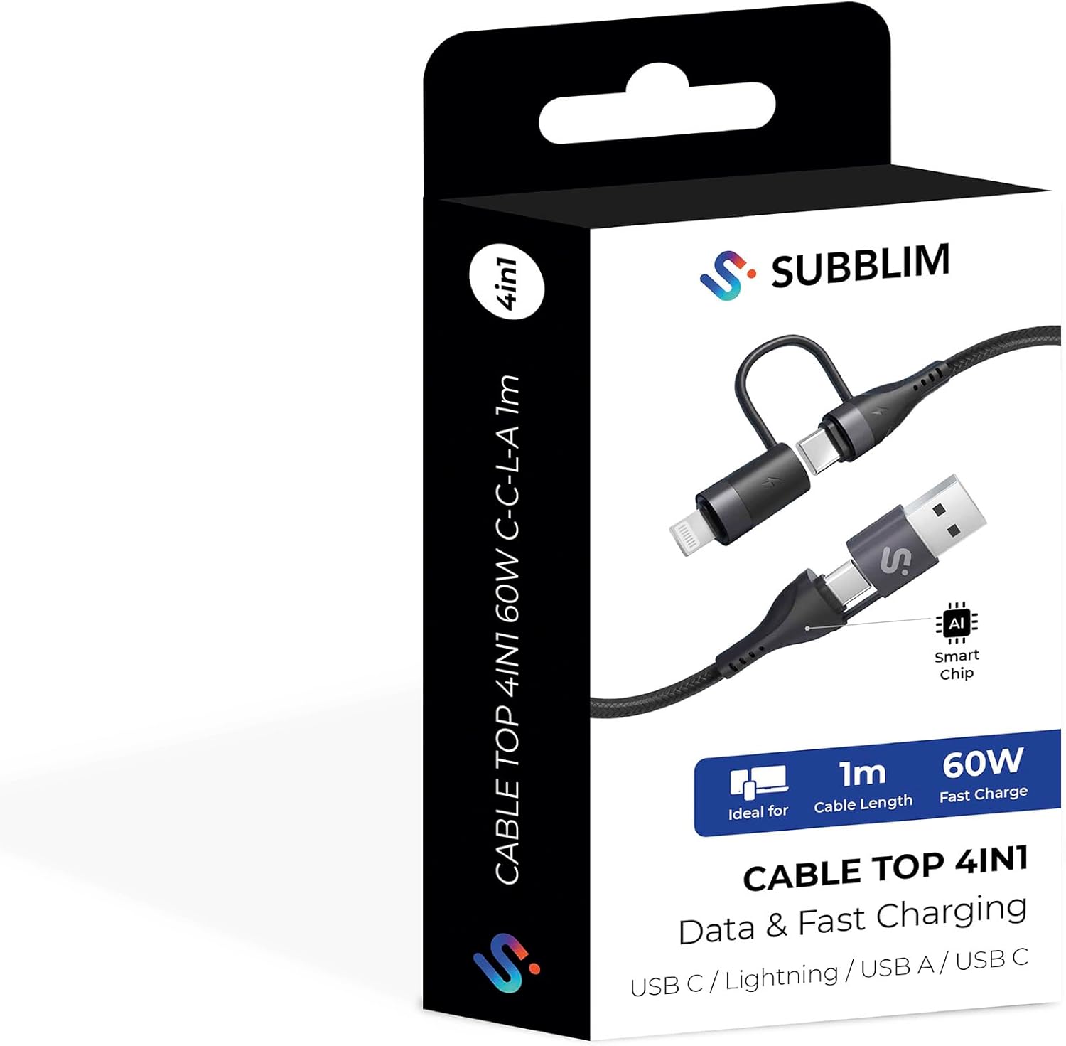 Cabo USB 2.0 Tipo-C Subblim Top 4 em 1/ USB Tipo-C Macho - USB Macho/ USB Tipo-C Macho - Lightning Macho/ Até 60W/ 480Mbps/ 1m/ Preto - Imagem 6