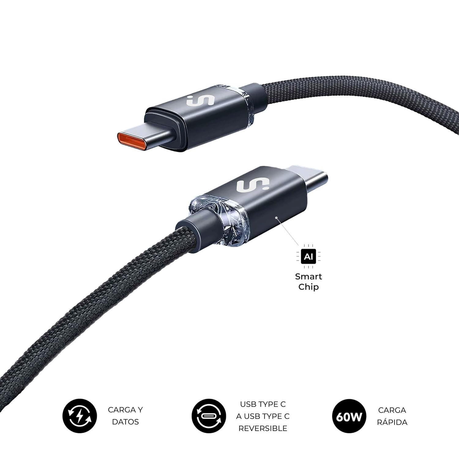 Cabo USB 2.0 Tipo-C Subblim Optimus/ USB Tipo-C Macho - USB Tipo-C Macho/ Até 60W/ 480Mbps/ 1m/ Preto - Imagem 2