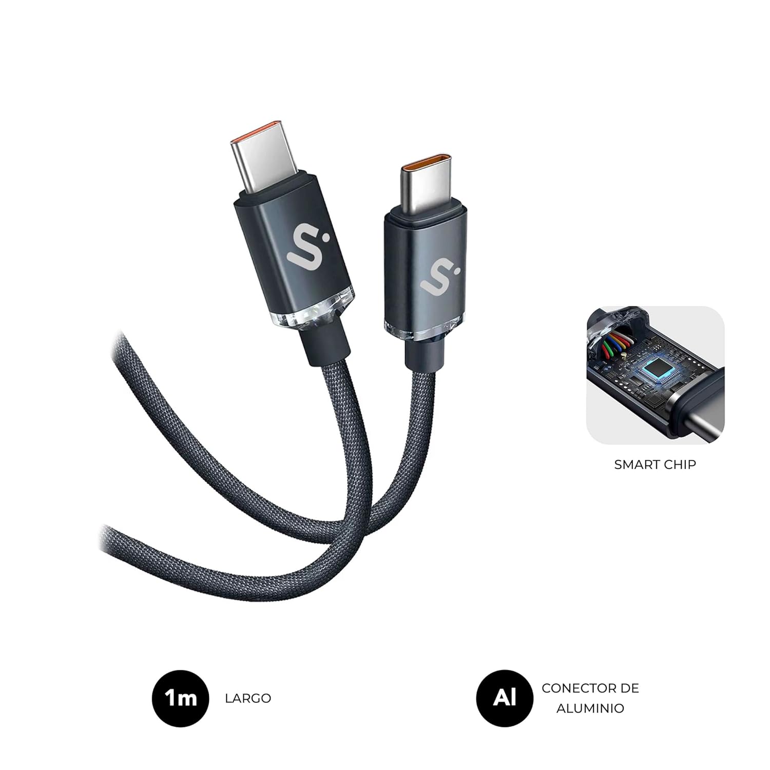 Cabo USB 2.0 Tipo-C Subblim Optimus/ USB Tipo-C Macho - USB Tipo-C Macho/ Até 60W/ 480Mbps/ 1m/ Preto - Imagem 4