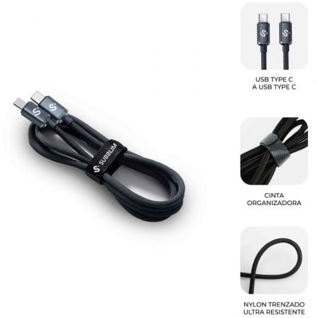Cabo USB 2.0 Tipo-C Subblim Optimus/ USB Tipo-C Macho - USB Tipo-C Macho/ Até 60W/ 480Mbps/ 2m/ Preto - Imagem 2