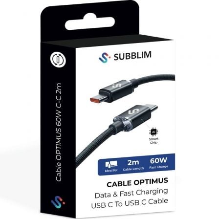 Cabo USB 2.0 Tipo-C Subblim Optimus/ USB Tipo-C Macho - USB Tipo-C Macho/ Até 60W/ 480Mbps/ 2m/ Preto - Imagem 5