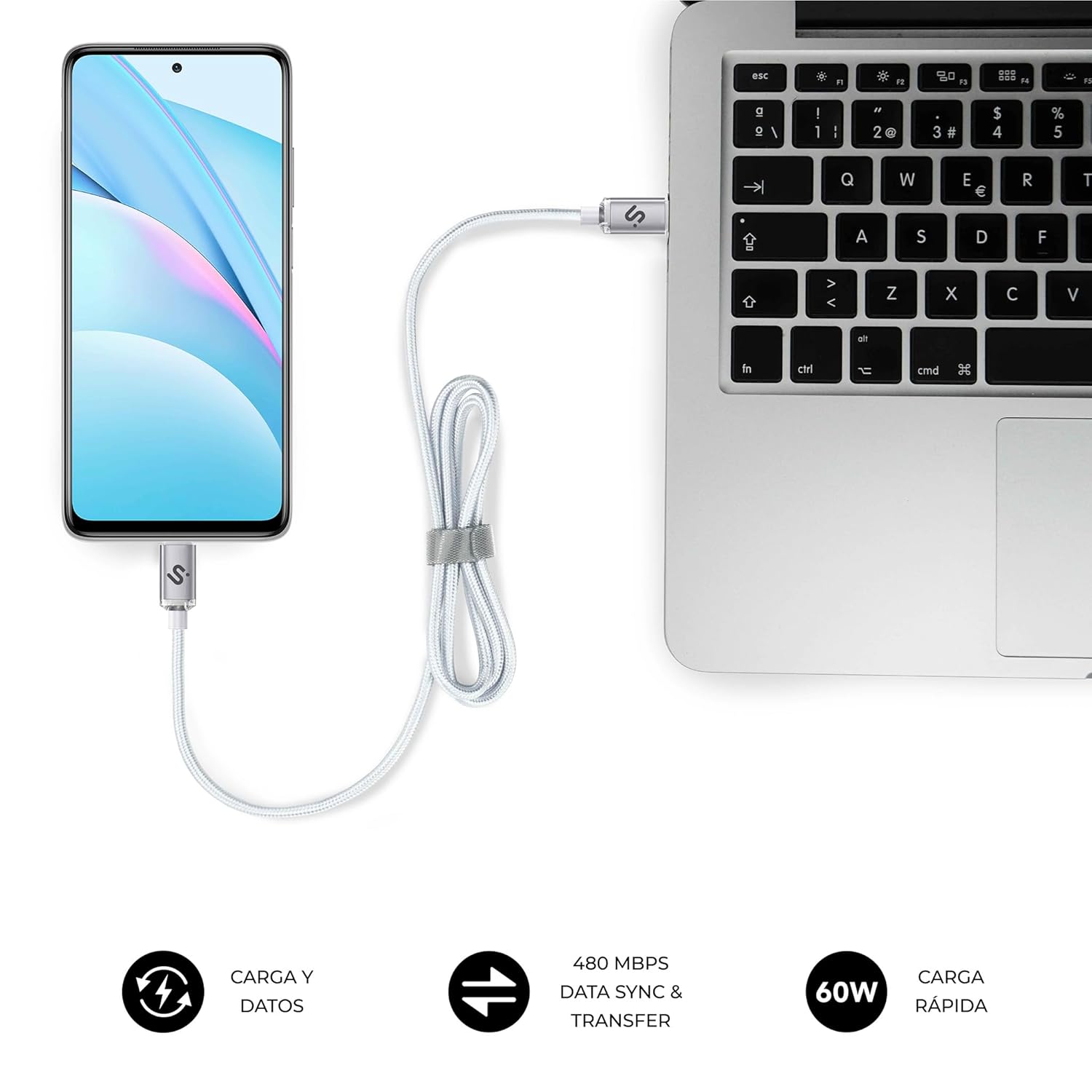 Cabo USB 2.0 Tipo-C Subblim Optimus/ USB Tipo-C Macho - USB Tipo-C Macho/ Até 60W/ 480Mbps/ 1m/ Branco - Imagem 6