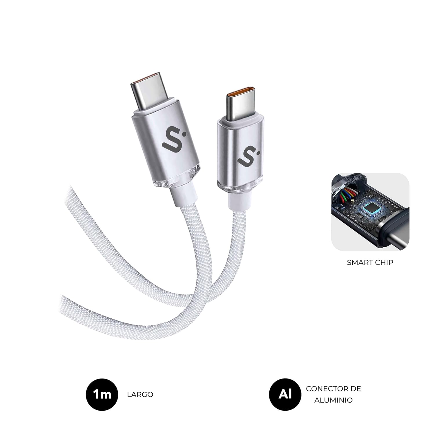 Cabo USB 2.0 Tipo-C Subblim Optimus/ USB Tipo-C Macho - USB Tipo-C Macho/ Até 60W/ 480Mbps/ 1m/ Branco - Imagem 4