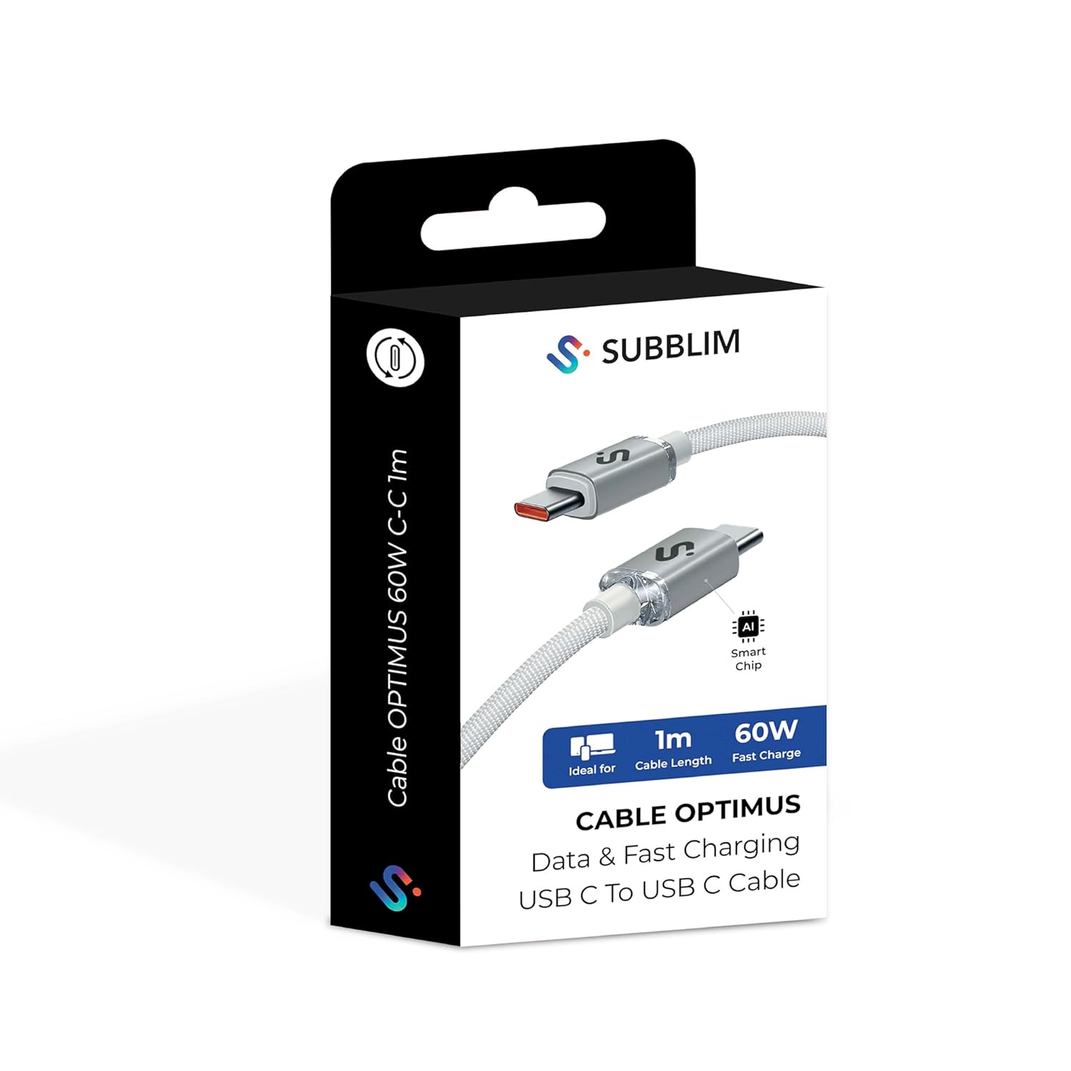 Cabo USB 2.0 Tipo-C Subblim Optimus/ USB Tipo-C Macho - USB Tipo-C Macho/ Até 60W/ 480Mbps/ 1m/ Branco - Imagem 7