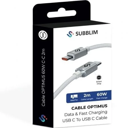 Cabo USB-C para USB-C Subblim Optimus 60W Power Delivery 480Mbps 2m Branco - Imagem 5
