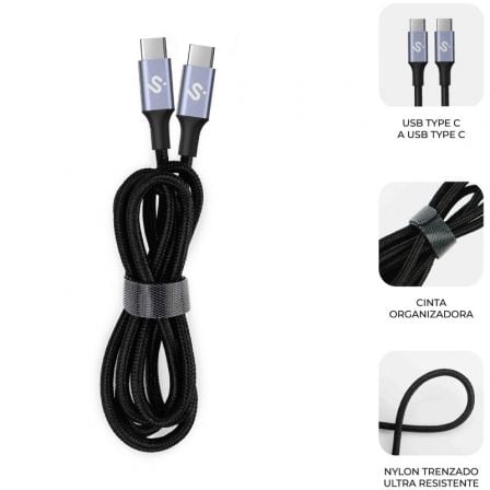 Cabo USB 2.0 Tipo-C Subblim Plus/ USB Tipo-C Macho - USB Tipo-C Macho/ Até 100W/ 480Mbps/ 1m/ Preto - Imagem 2