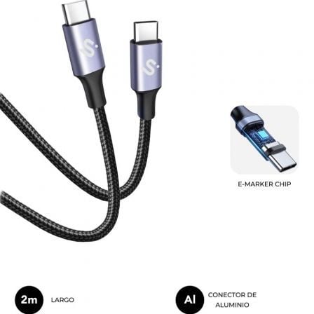 Cabo USB 2.0 Tipo-C Subblim Plus/ USB Tipo-C Macho - USB Tipo-C Macho/ Até 100W/ 480Mbps/ 1m/ Preto - Imagem 3