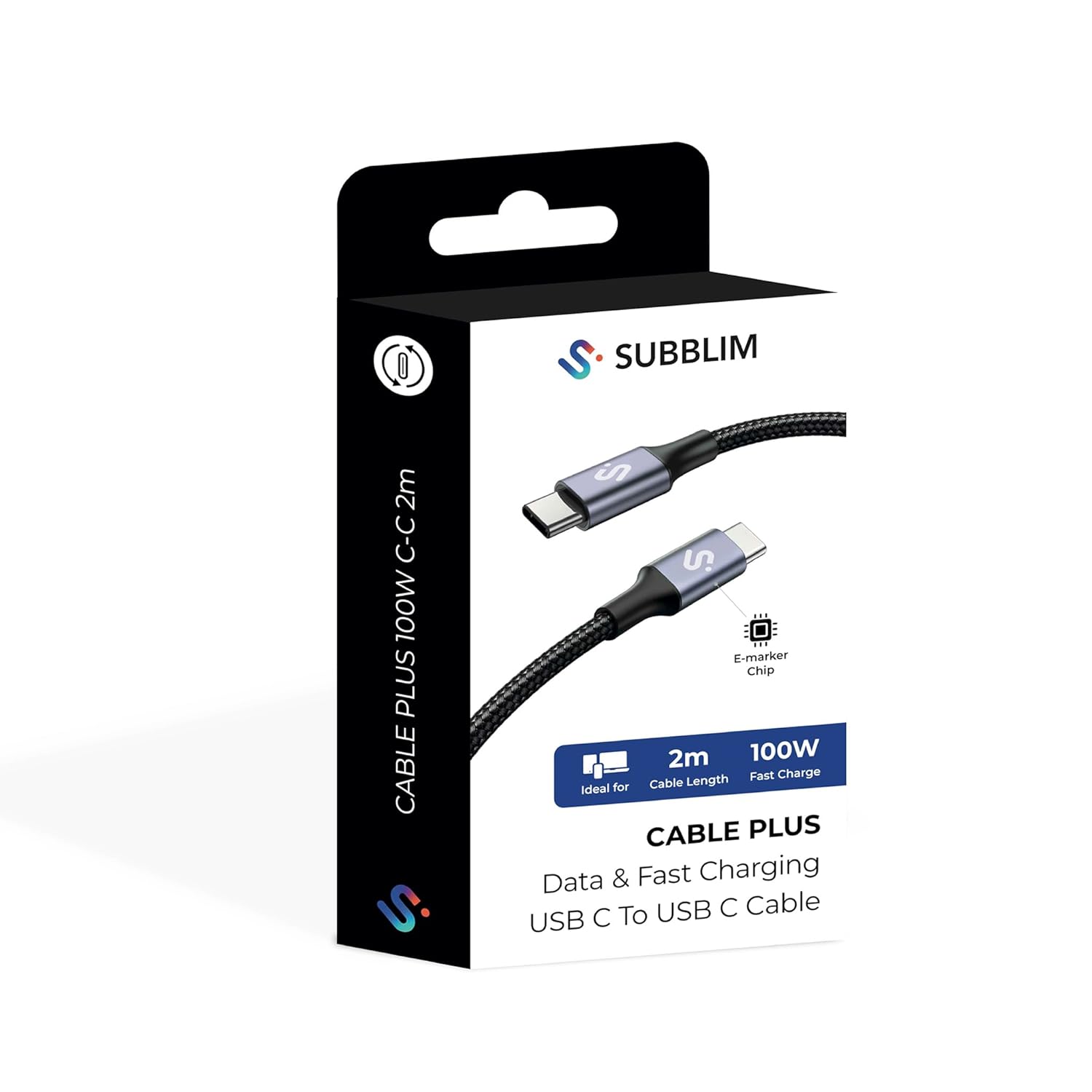 Cabo USB 2.0 Tipo-C Subblim Plus/ USB Tipo-C Macho - USB Tipo-C Macho/ Até 100W/ 480Mbps/ 2m/ Preto - Imagem 7