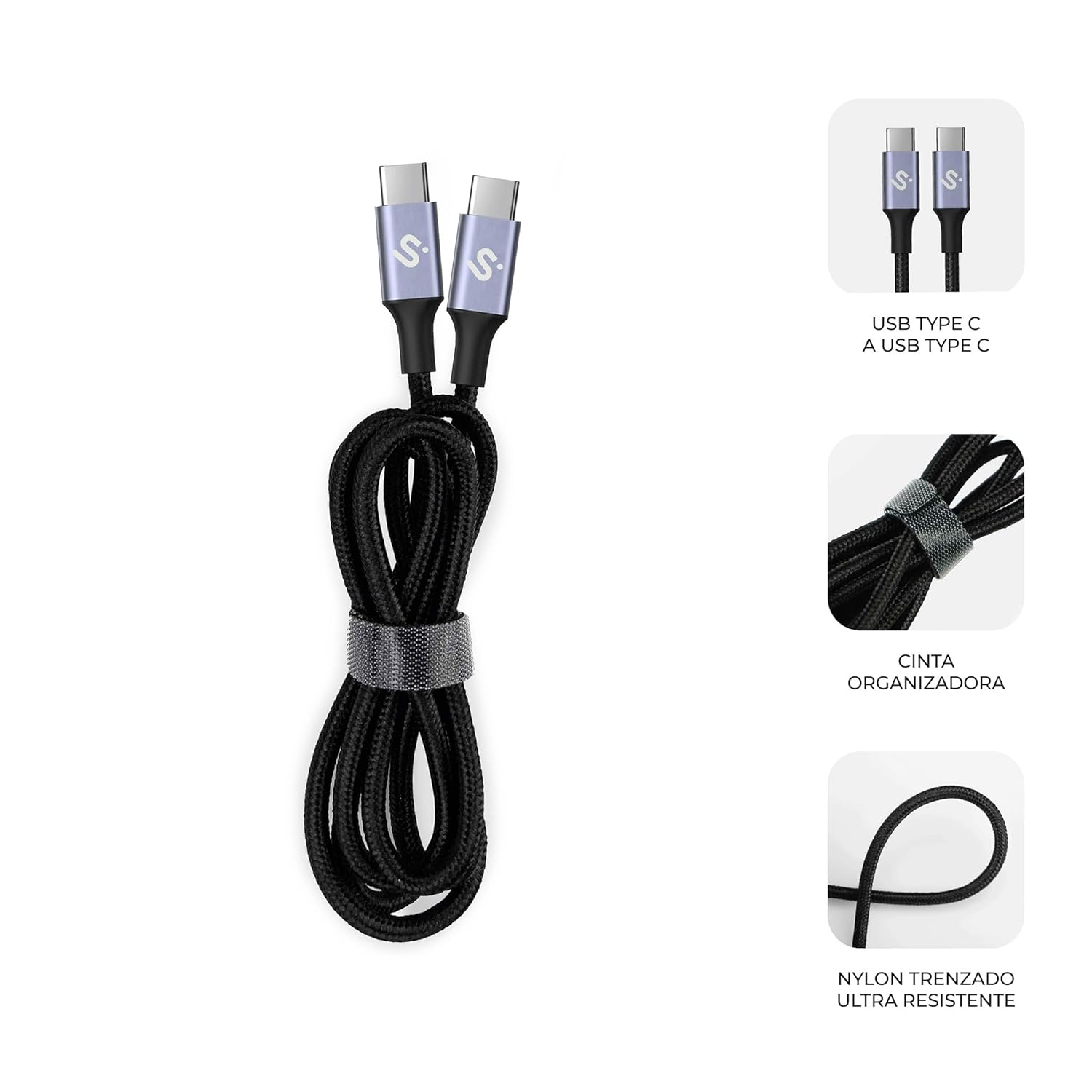 Cabo USB 2.0 Tipo-C Subblim Plus/ USB Tipo-C Macho - USB Tipo-C Macho/ Até 100W/ 480Mbps/ 2m/ Preto - Imagem 3