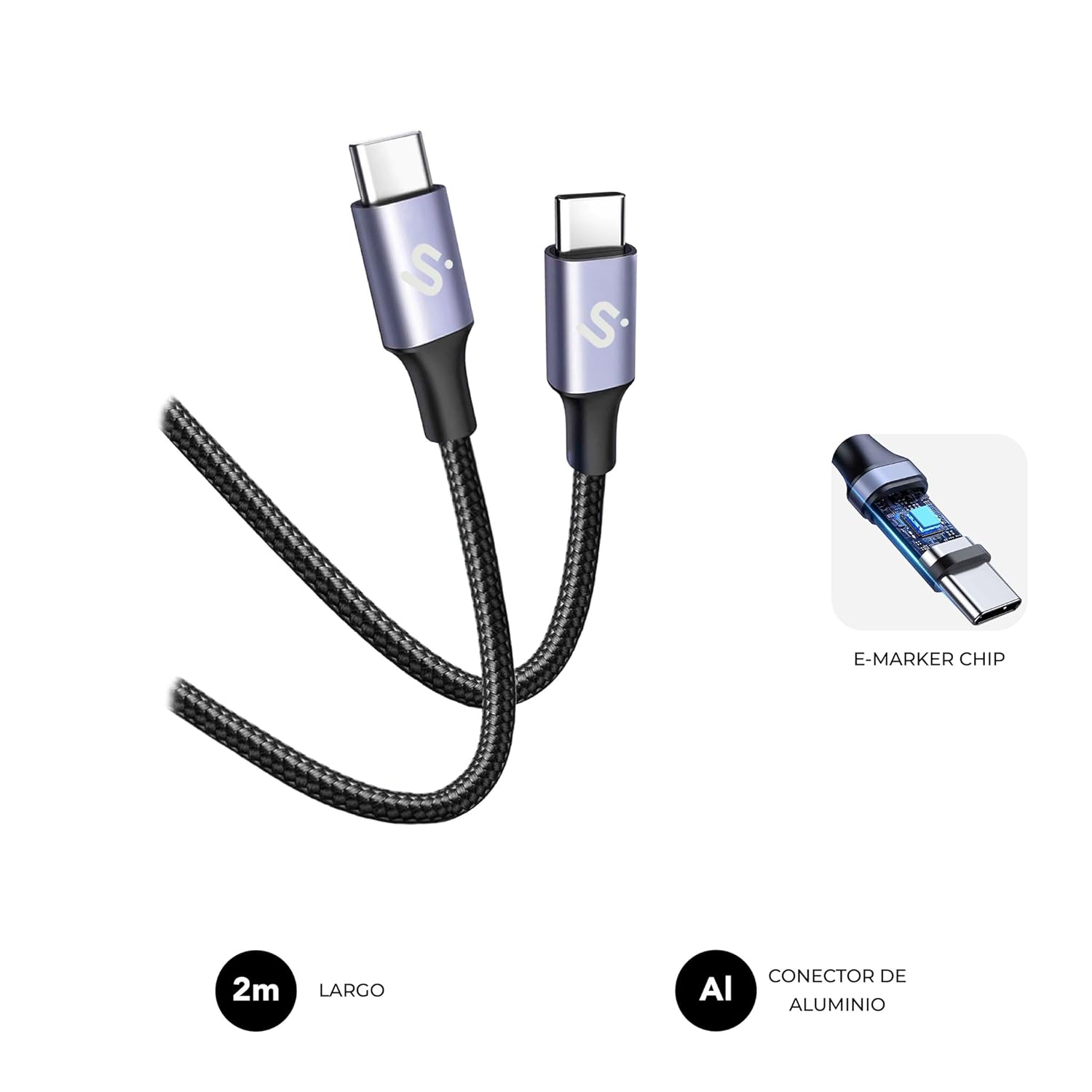 Cabo USB 2.0 Tipo-C Subblim Plus/ USB Tipo-C Macho - USB Tipo-C Macho/ Até 100W/ 480Mbps/ 2m/ Preto - Imagem 4