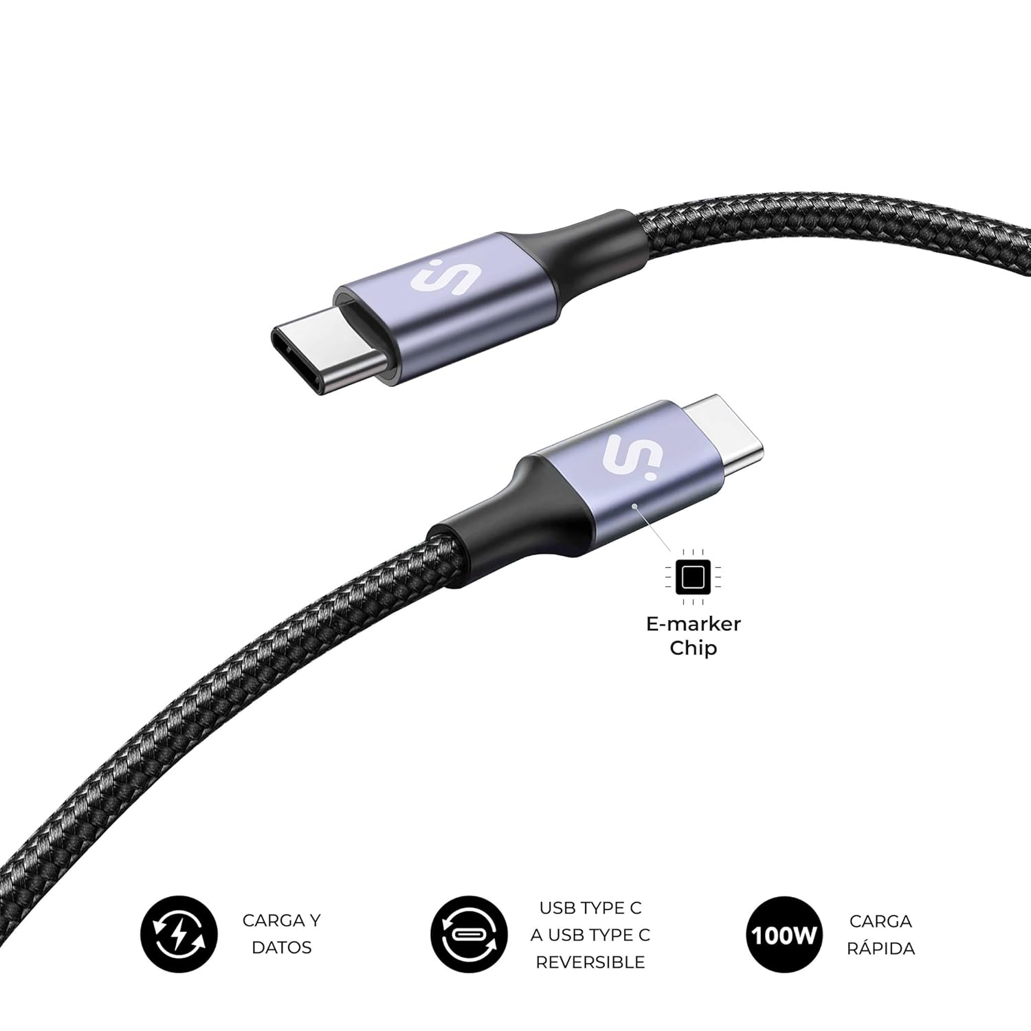 Cabo USB 2.0 Tipo-C Subblim Plus/ USB Tipo-C Macho - USB Tipo-C Macho/ Até 100W/ 480Mbps/ 2m/ Preto - Imagem 2