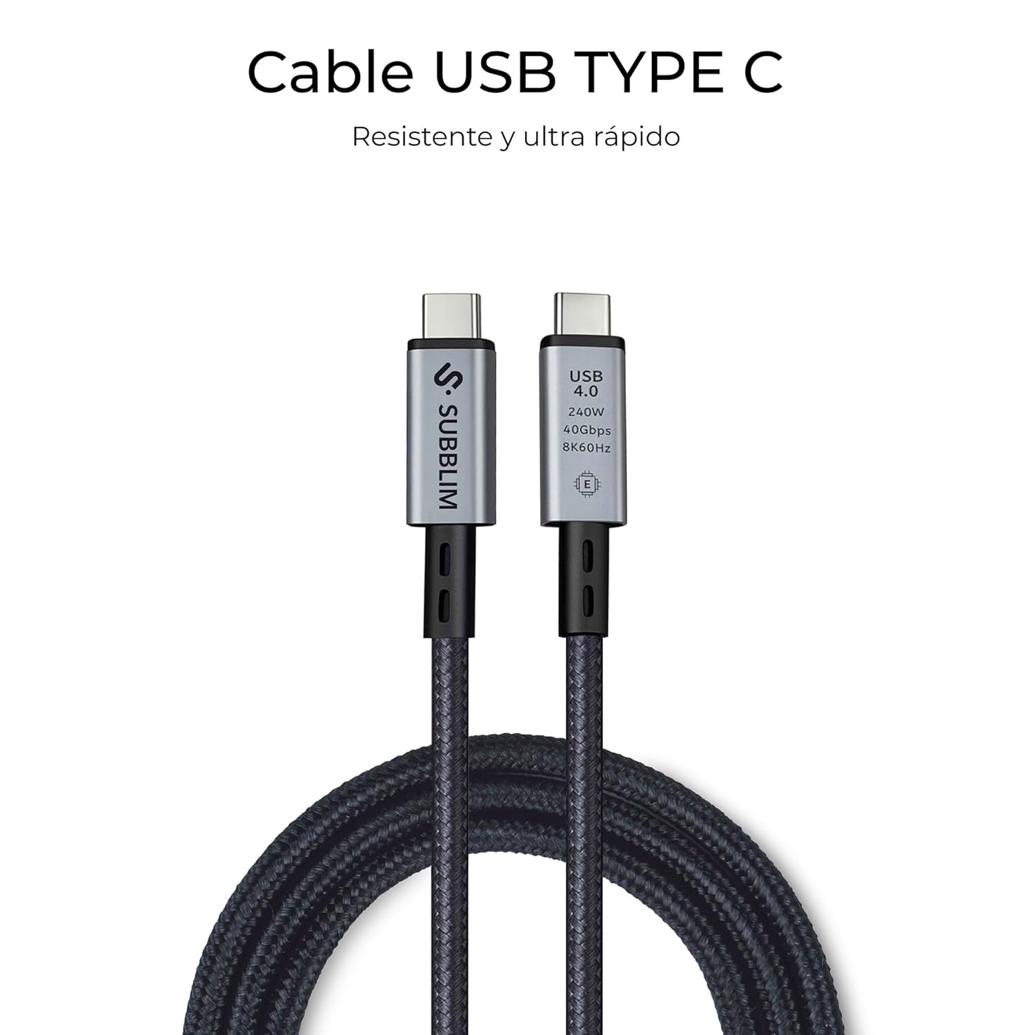 Cabo USB 4.0 Tipo-C Subblim Cabo High/ USB Tipo-C Macho - USB Tipo-C Macho/ Até 240W/ 1.5m/ Preto - Imagem 5