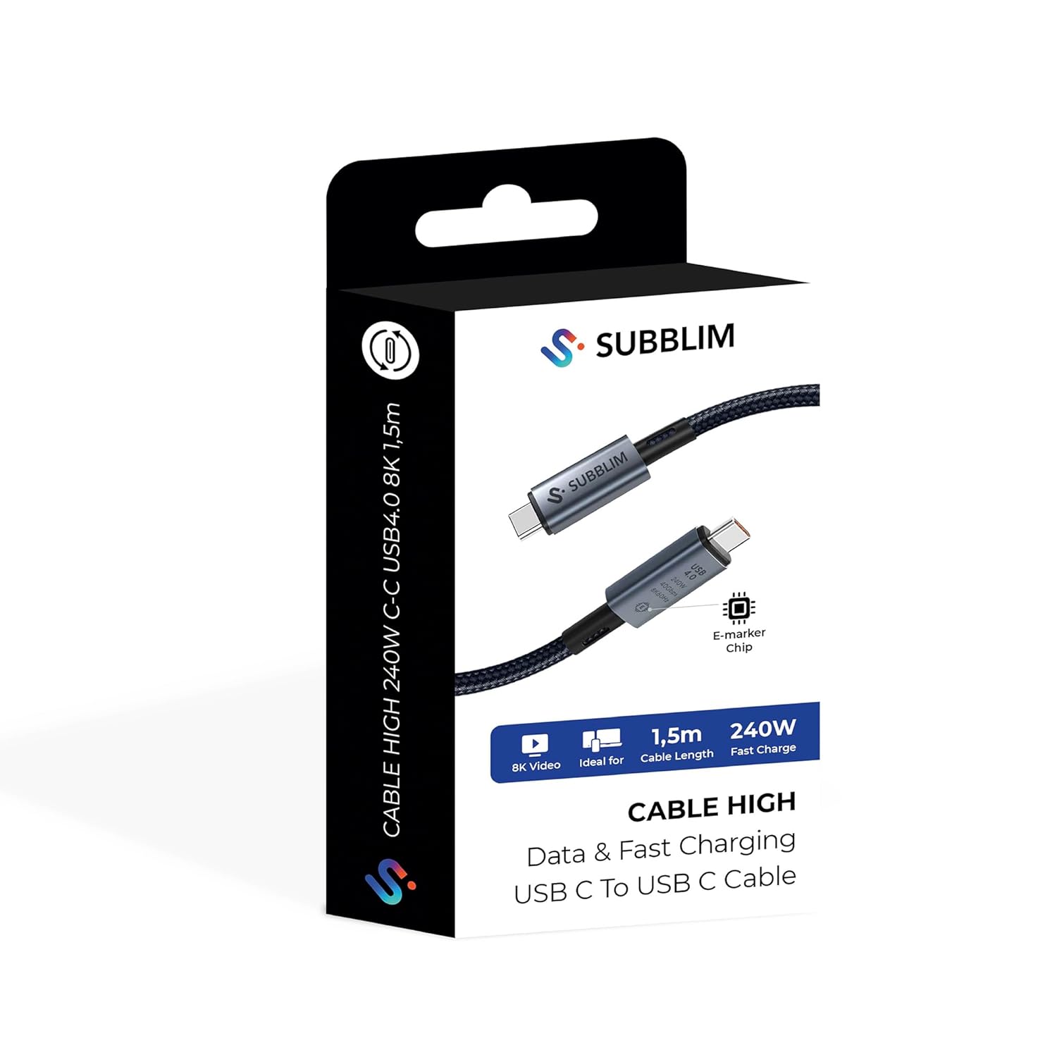 Cabo USB 4.0 Tipo-C Subblim Cabo High/ USB Tipo-C Macho - USB Tipo-C Macho/ Até 240W/ 1.5m/ Preto - Imagem 7
