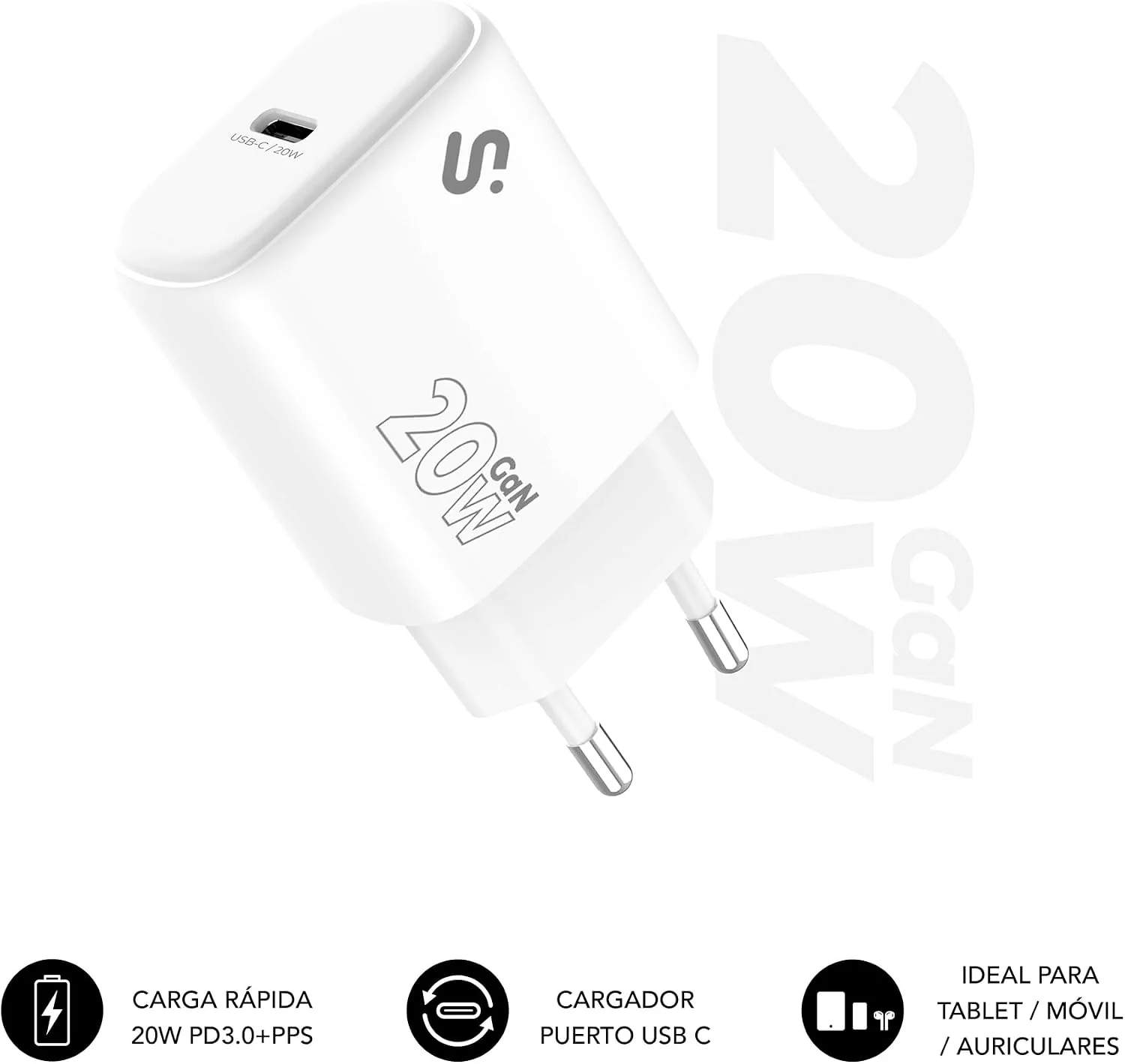 Carregador de Parede SUBBLIM GaN 20W USB-C Power Delivery 3.0 & PPS - Imagem 2