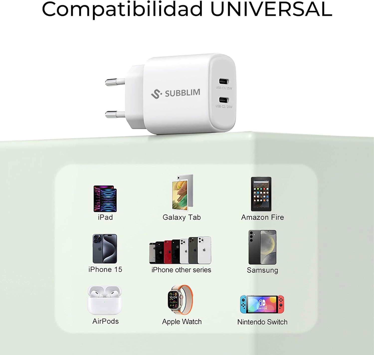 Carregador de Parede GaN Subblim 25W USB C+C/ 2xUSB Tipo-C/ 25W - Imagem 7