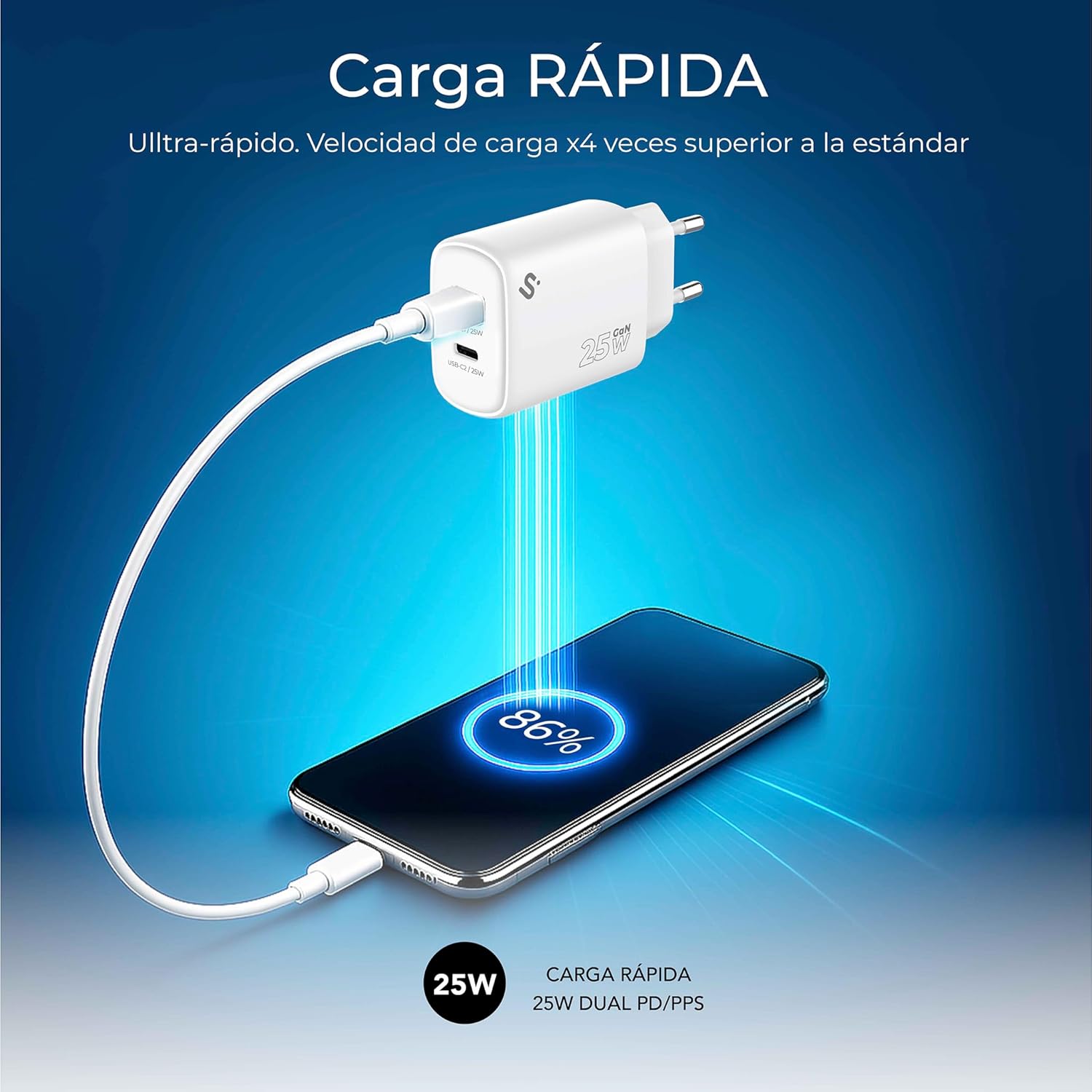 Carregador de Parede GaN Subblim 25W USB C+C/ 2xUSB Tipo-C/ 25W - Imagem 4