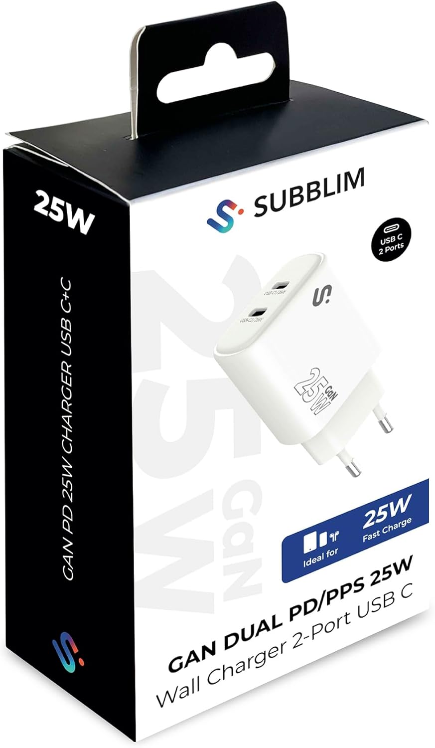 Carregador de Parede GaN Subblim 25W USB C+C/ 2xUSB Tipo-C/ 25W - Imagem 8
