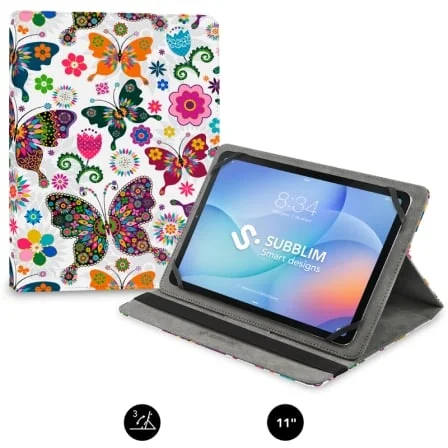 Capa para Tablet Subblim Trendy Case Mariposas Universal 9.6" a 11" com Stand 3 Ângulos e Fecho Elástico