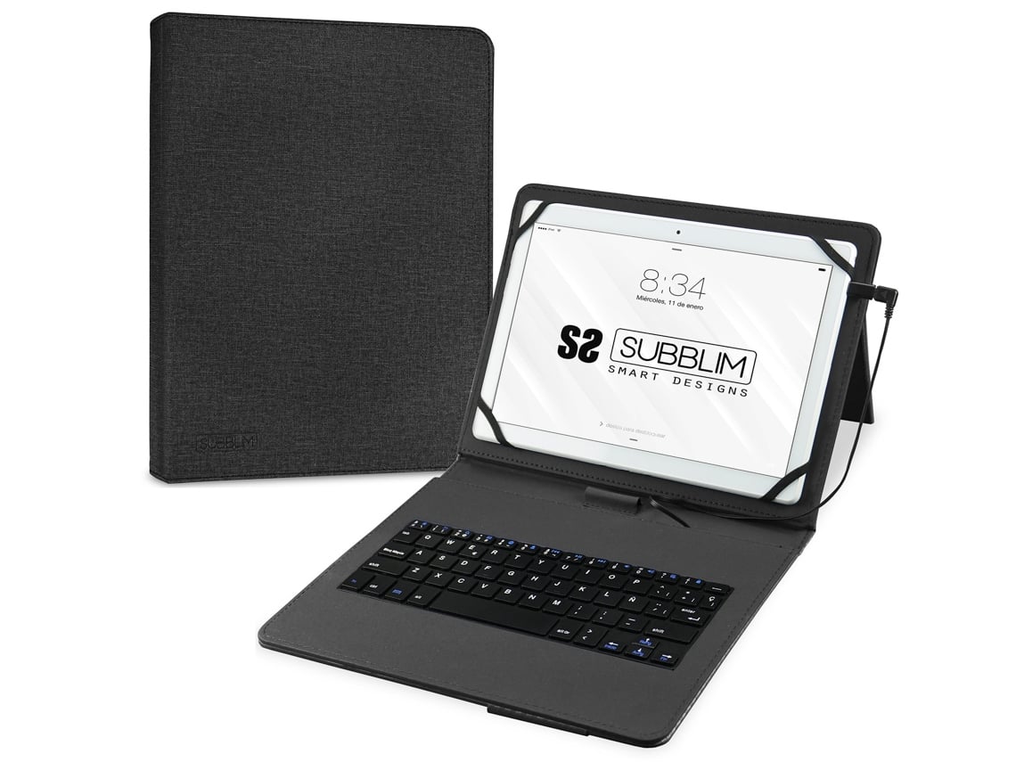 Capa com Teclado Subblim Keytab Pro USB para Tablets de 10.1"-11"/ Preta