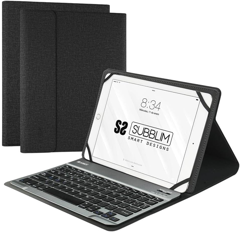 Capa com Teclado Subblim Keytab Pro Bluetooth para Tablets de 10.1"-10.8"/ Preta