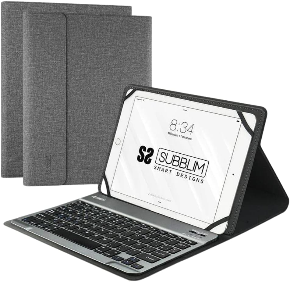 Capa com Teclado Subblim Keytab Pro Bluetooth para Tablets de 10.1"-10.8"/ Cinzento