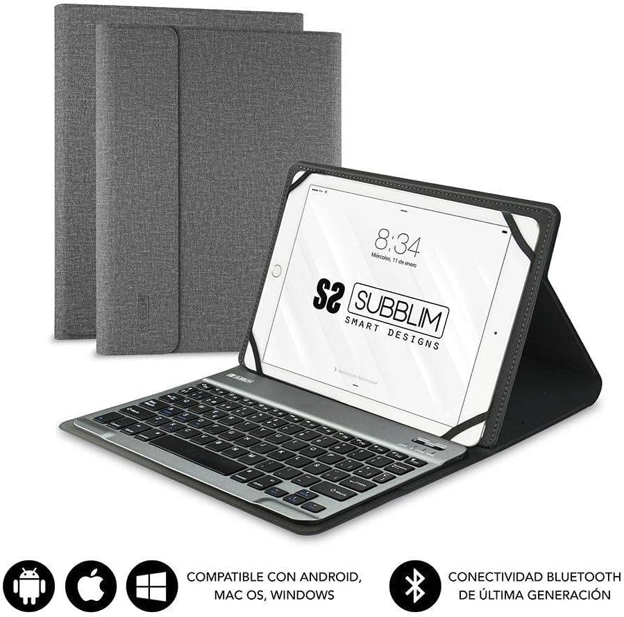 Capa com Teclado Subblim Keytab Pro Bluetooth para Tablets de 10.1"-10.8"/ Cinzento - Imagem 2