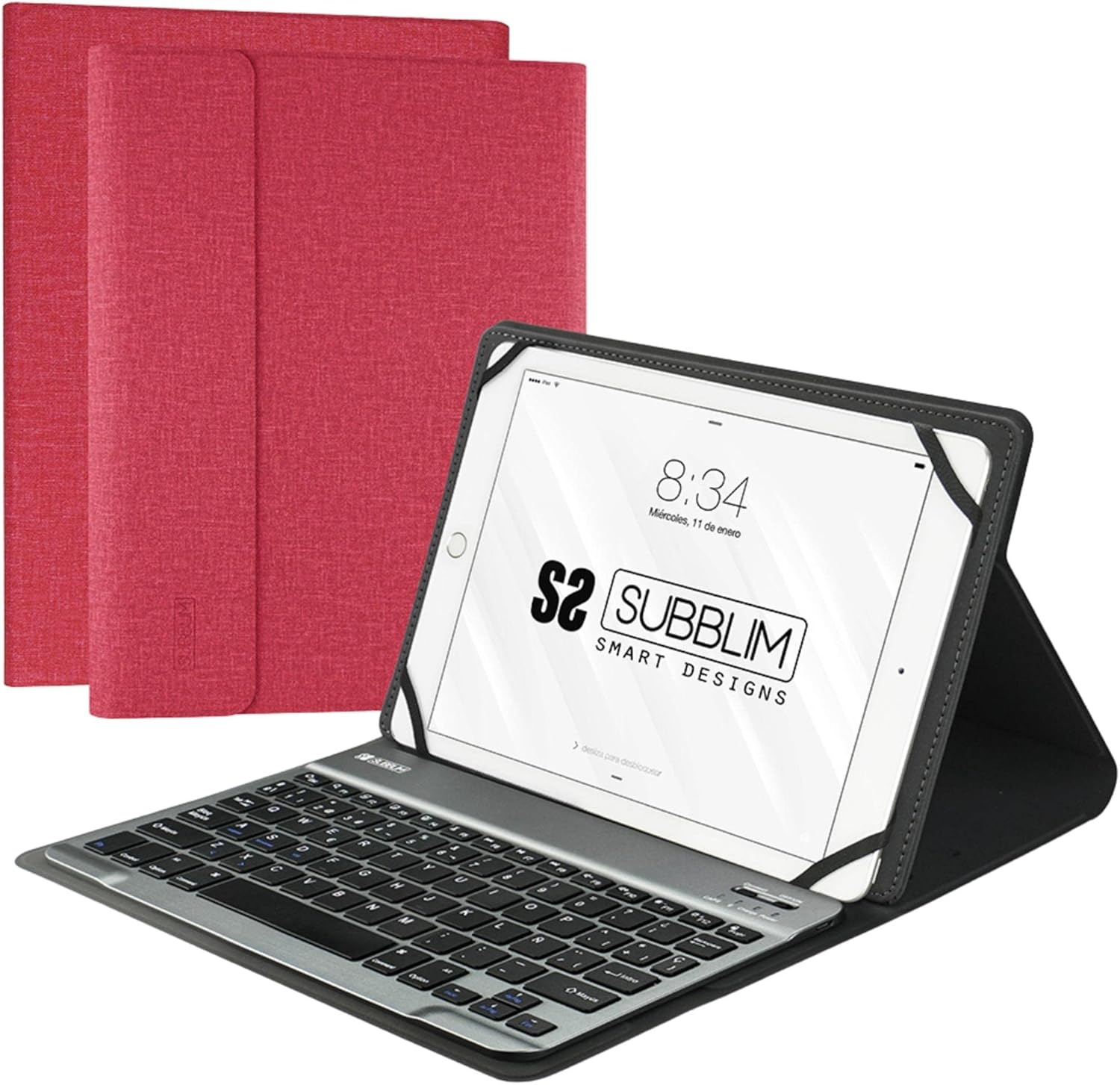 Capa com Teclado Subblim Keytab Pro Bluetooth para Tablets de 10.1"-10.8"/ Vermelha