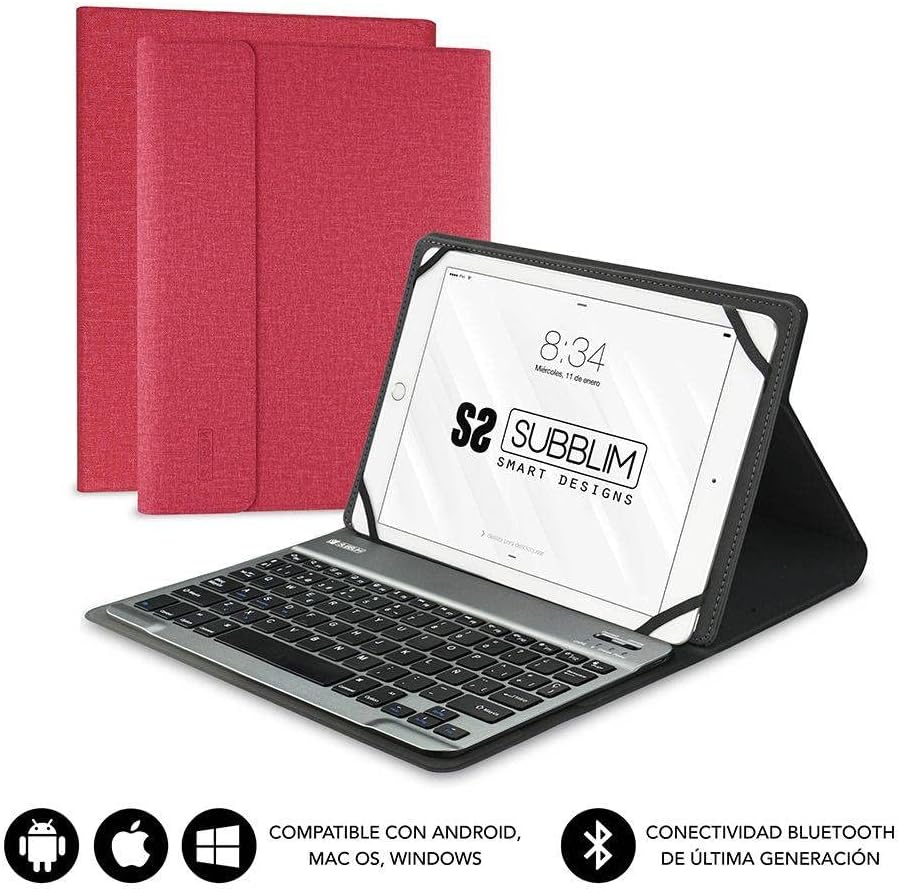 Capa com Teclado Subblim Keytab Pro Bluetooth para Tablets de 10.1"-10.8"/ Vermelha - Imagem 2