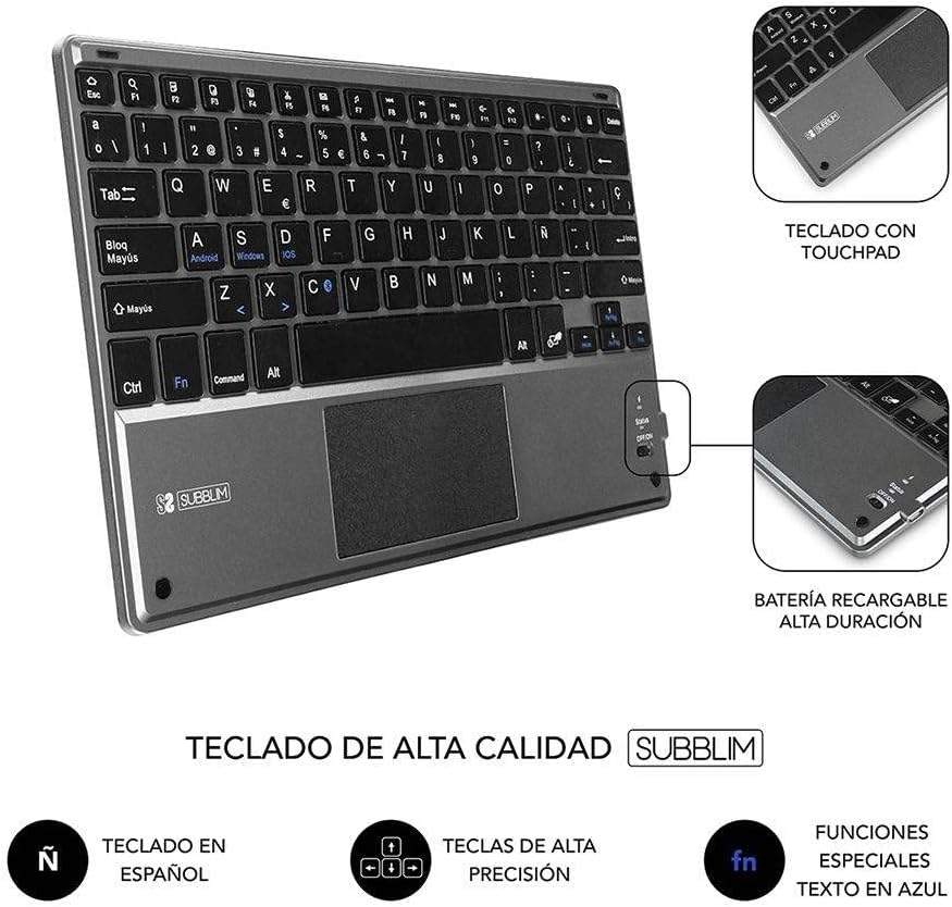 Capa com Teclado Subblim Keytab Pro Bluetooth Touchpad para Tablets de 10.1"-10.8"/ Preta - Imagem 6