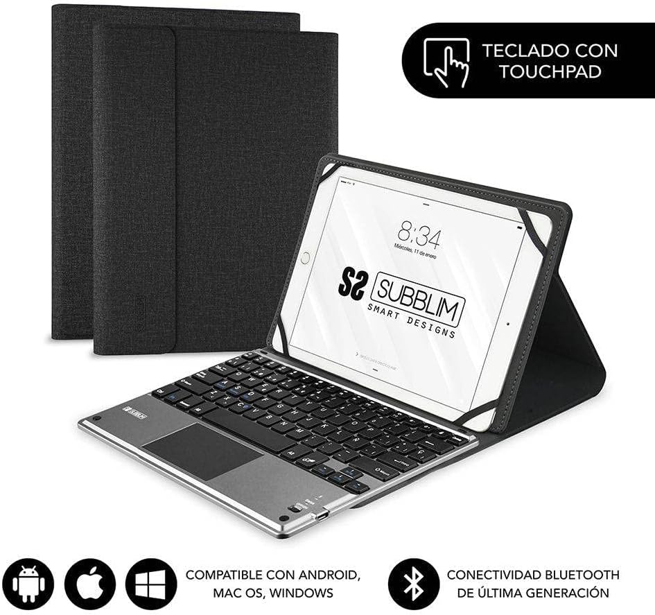 Capa com Teclado Subblim Keytab Pro Bluetooth Touchpad para Tablets de 10.1"-10.8"/ Preta - Imagem 2