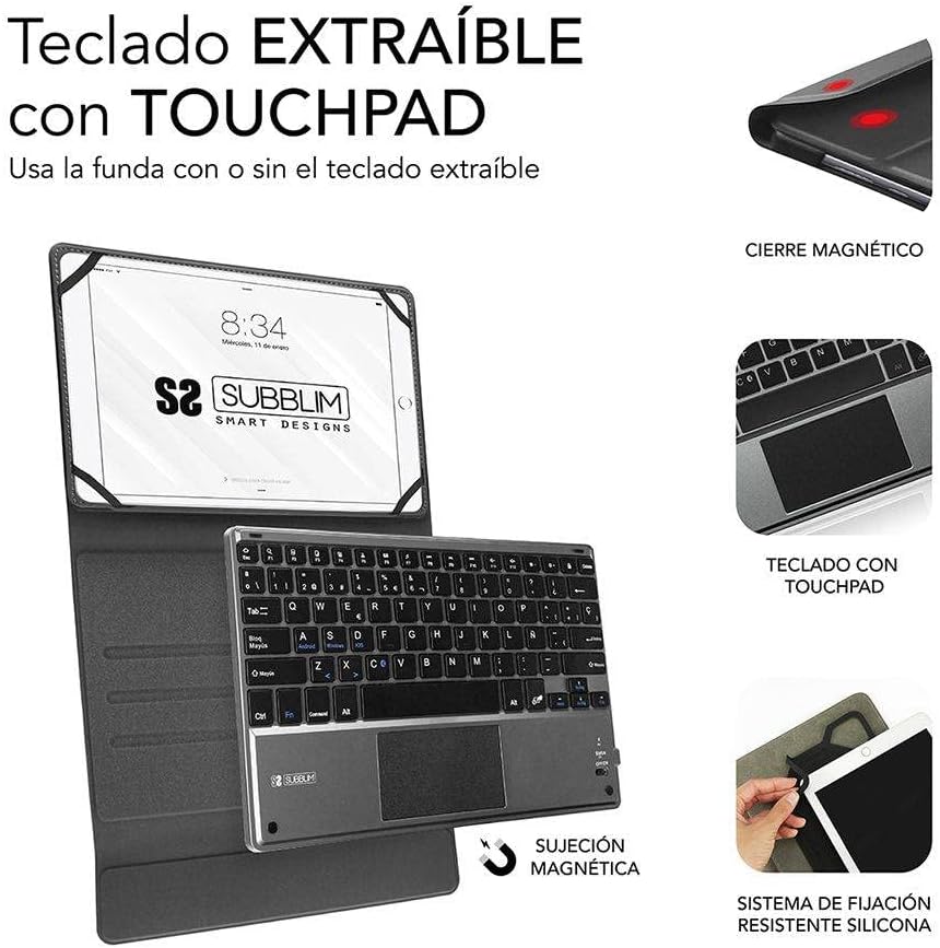Capa com Teclado Subblim Keytab Pro Bluetooth Touchpad para Tablets de 10.1"-10.8"/ Preta - Imagem 4