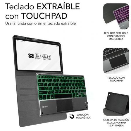 Peliculas com Teclado Subblim KeyTab Pro BT para Tablet iPad 10.9" 10a Gen/ Preta - Imagem 3