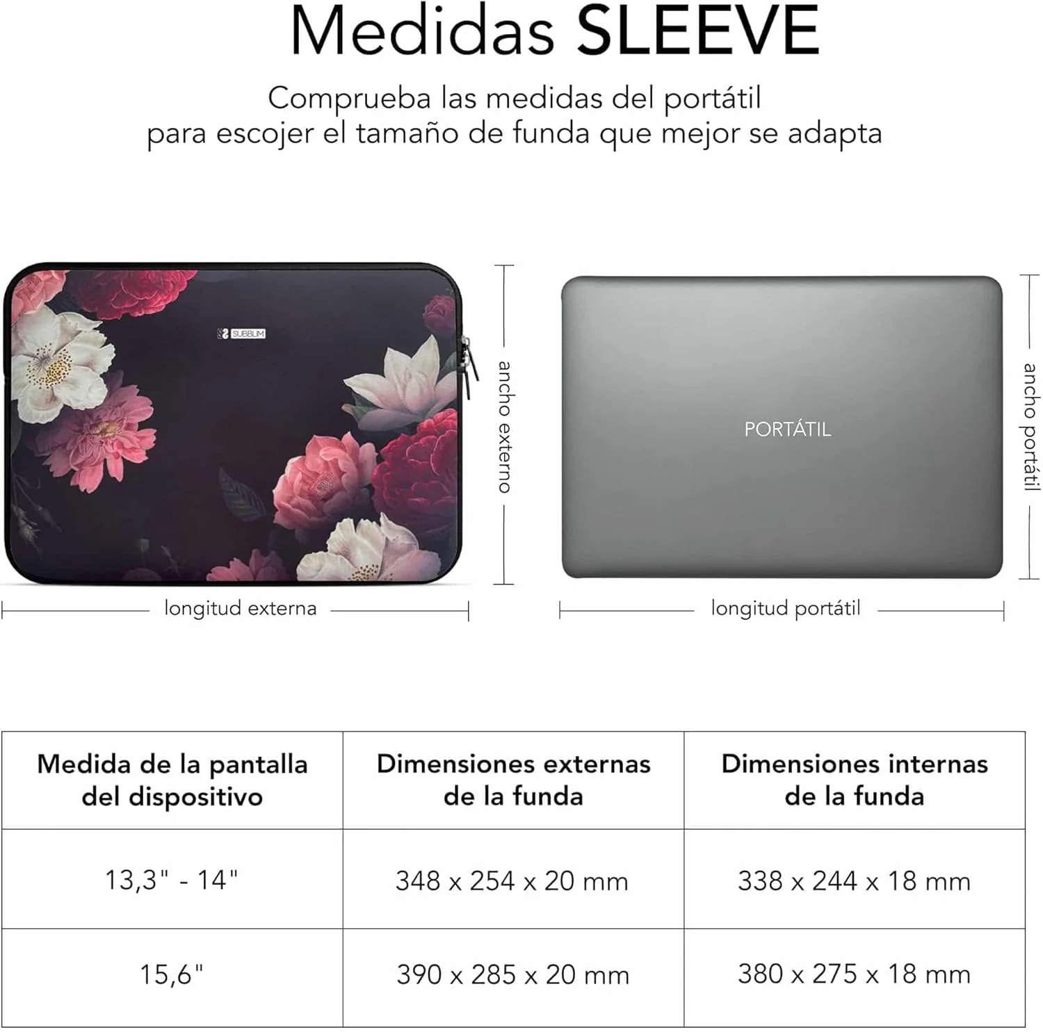 Capa para Portátil SUBBLIM Trendy Sleeve Neo Flowers 13.3" a 14" Neopreno 3mm Padrão Floral - Imagem 5