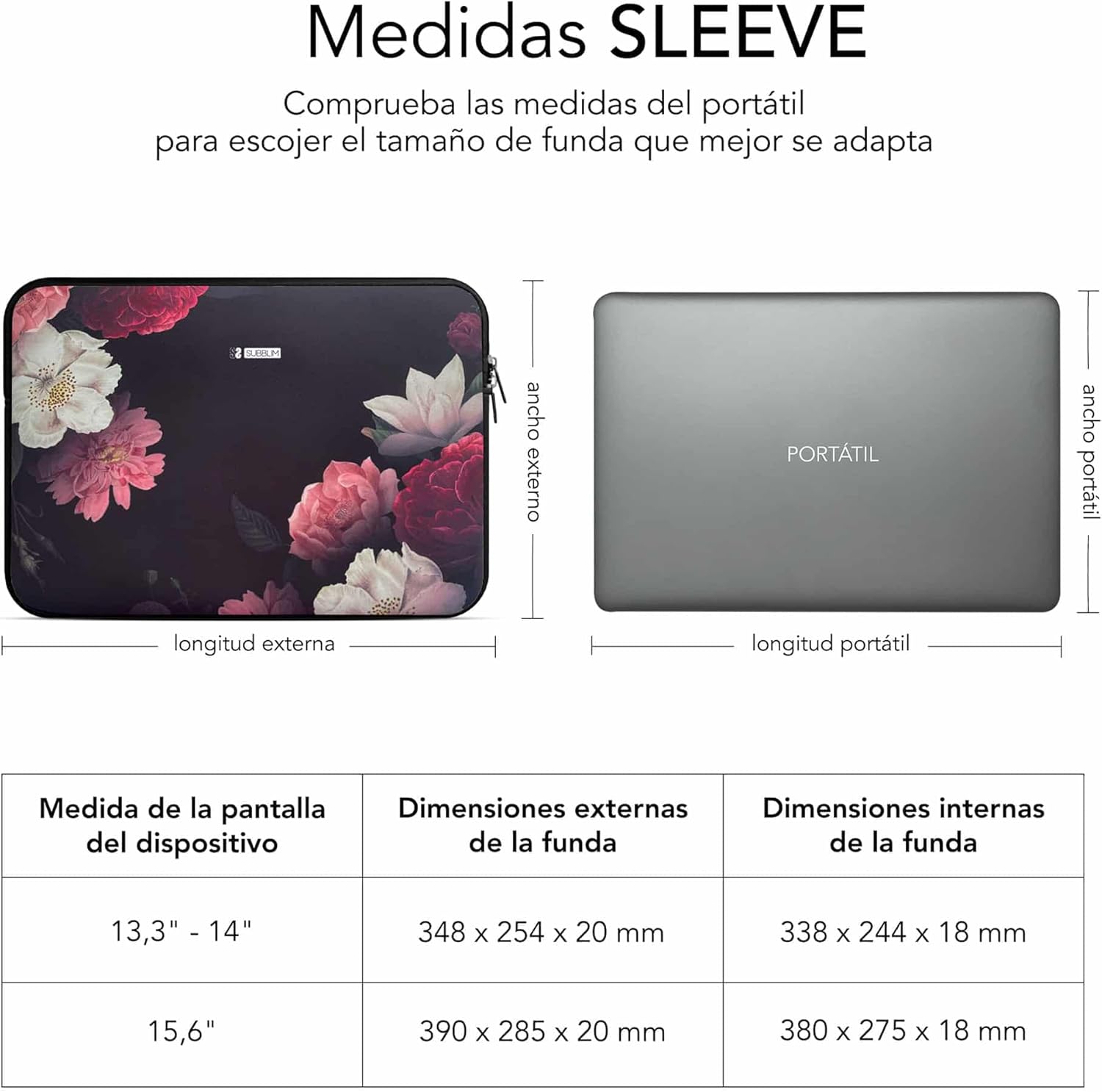 Capa para Portátil Subblim Trendy Sleeve Neo Flowers 15.6" Neopreno 3mm Estampado Floral - Imagem 5