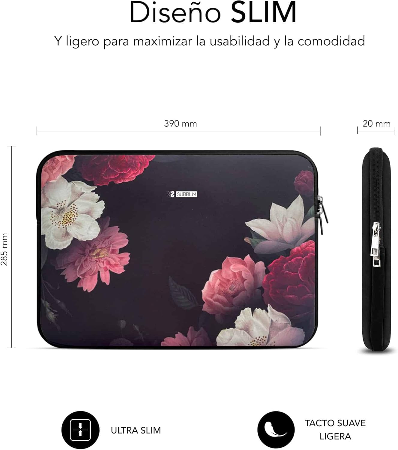 Capa para Portátil Subblim Trendy Sleeve Neo Flowers 15.6" Neopreno 3mm Estampado Floral - Imagem 4